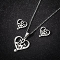 Heart Shape Earrings and Necklace for Women in Silver Coated with Electroplated Design, Waterproof Non Tarnish 201 Stainless Steel Jewelry Set
