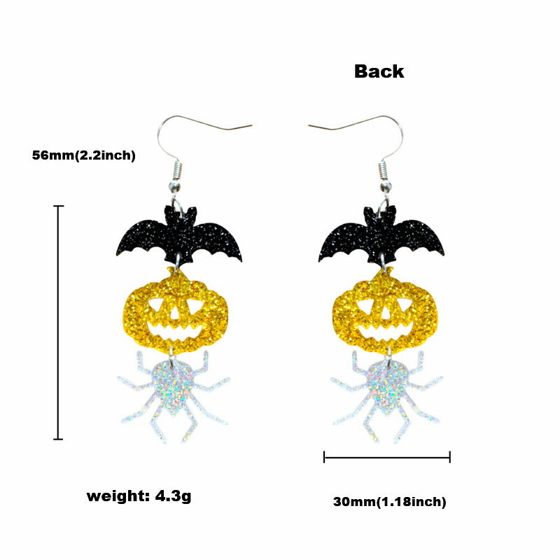 Funny Pumpkin Drop Earrings in Acrylic, Unisex Halloween Jewelry, 1 Pair