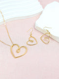 Golden Jewelry Set Featuring Heart Shape Pattern Made of Metal