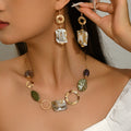 Women’s Jewelry Set Featuring Marble Pattern Acrylic Beads with KC Golden Electroplated Finish