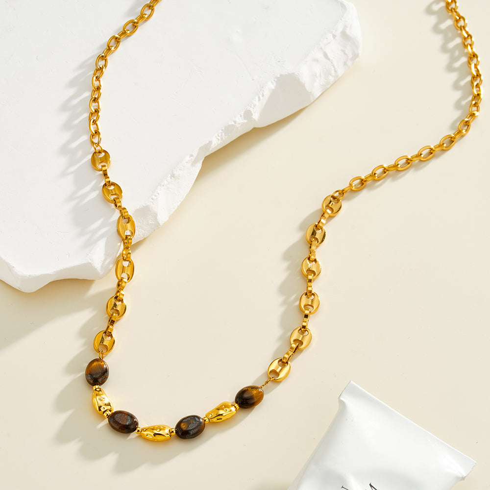 Geometric Necklace in 304 Stainless Steel with 18K Gold PVD Coating and Natural Stone Inlay