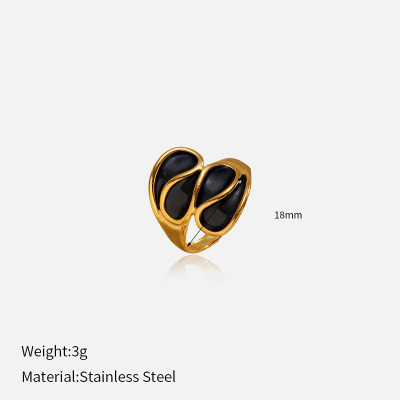 Round Enamel Open Ring for Women in Durable Titanium Steel