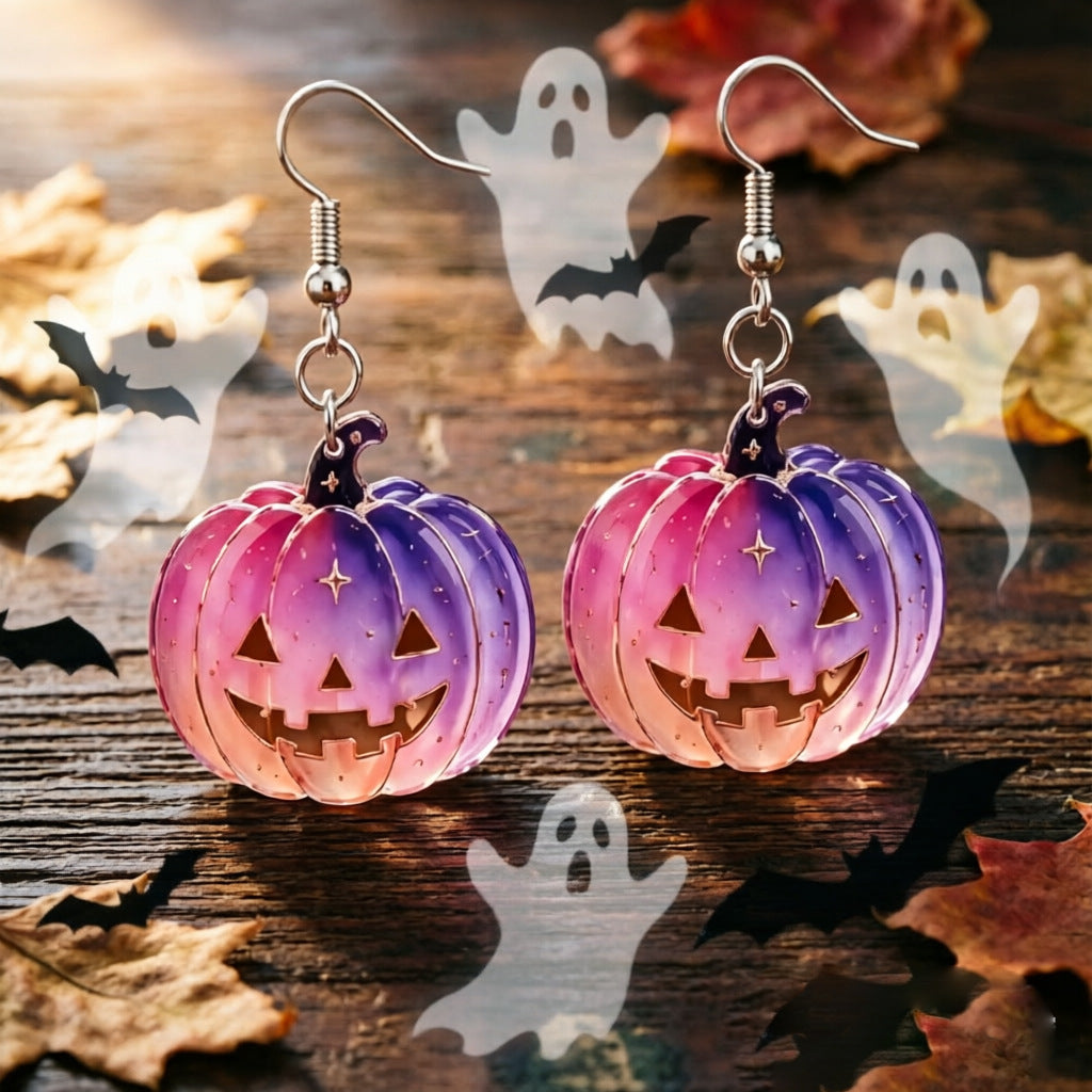 Cute Pumpkin Acrylic Earrings for Women with 304 Stainless Steel Ear Pins
