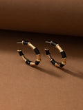 Simple Style Bamboo Earrings for Women in Dyed Black Alloy with Electroplated Enamel Finish