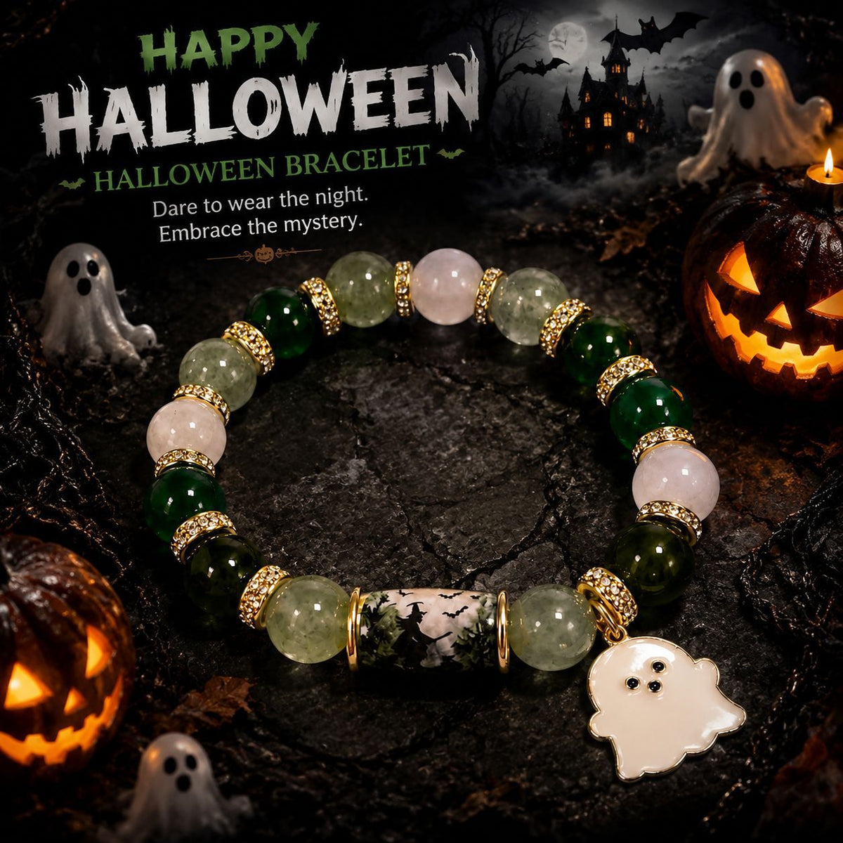 Retro Pumpkin Beading Glass Bracelets with Crystal Pendants, Unisex Style