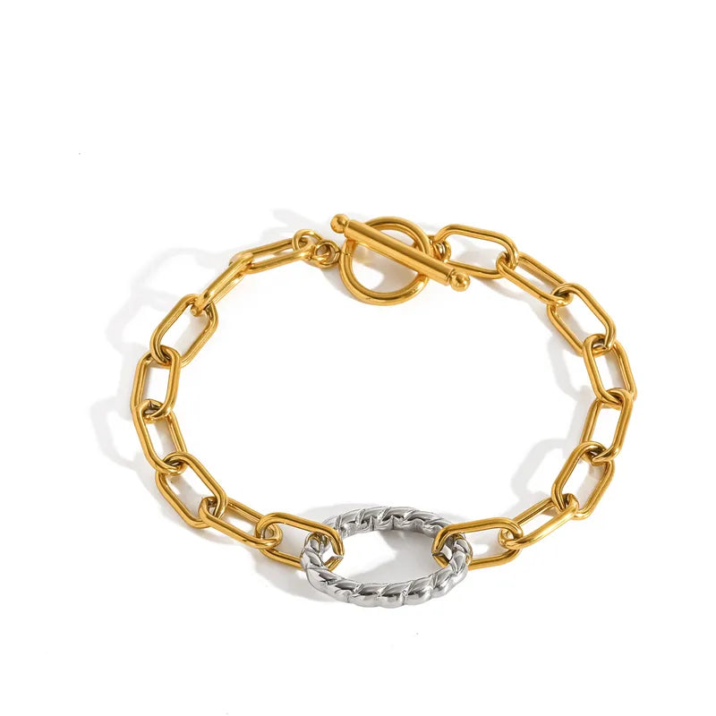 Oval Electroplated Jewelry Set  In 304 Stainless Steel With 18K Real Gold Plated PVD Coated Finish And Paperclip Chain