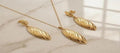 Waterproof Non Tarnish Leaves Jewelry Set In 304 Stainless Steel With Golden Water Plating And Cable Chain